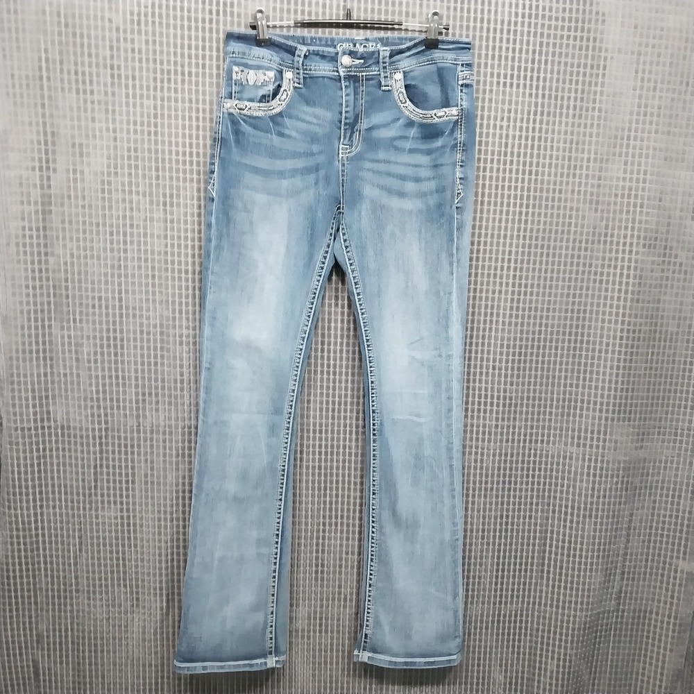 Grace in LA Jeans Women Bootcut Distressed Stretch Denim 30 Blue